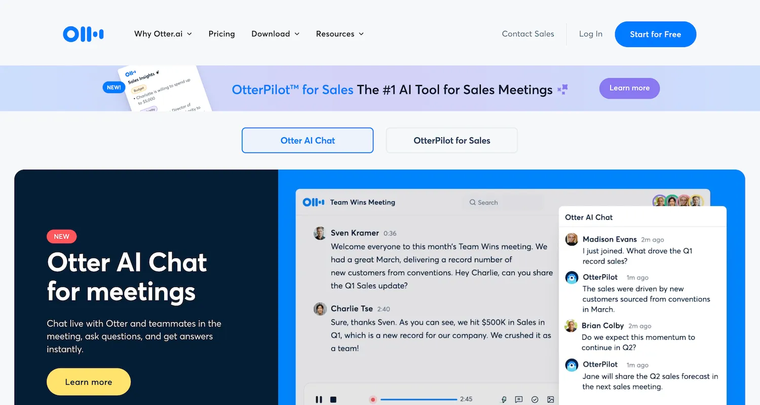 best-ai-tools-for-business-startups-otter.ai-home