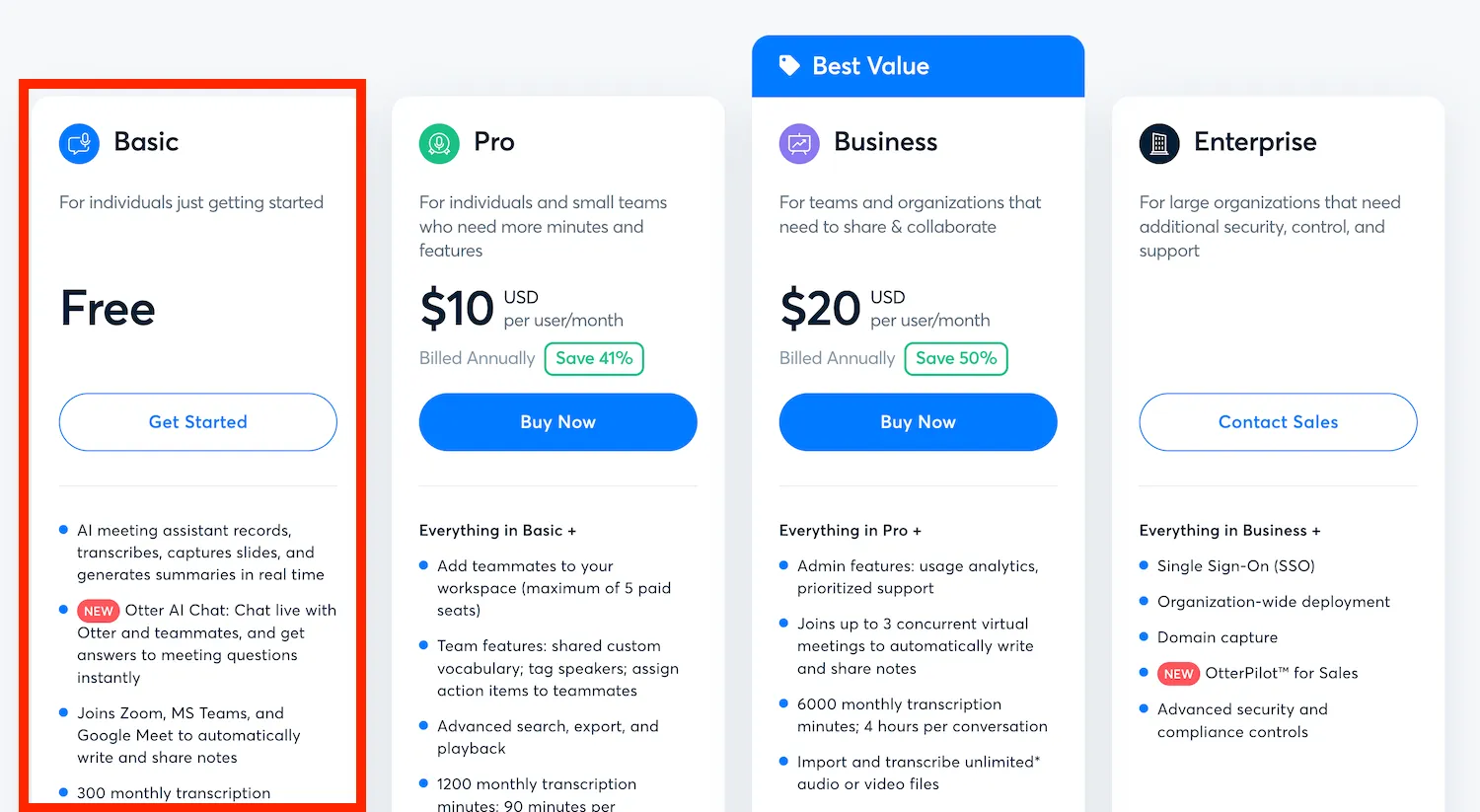 best-ai-tools-for-business-startups-otter.ai-pricing